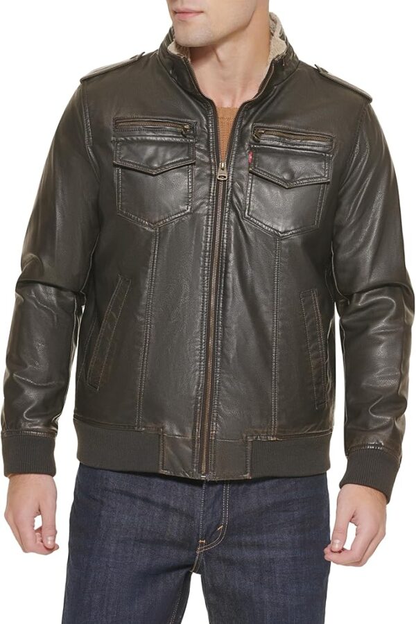 Faux Leather Aviator Bomber Jacket