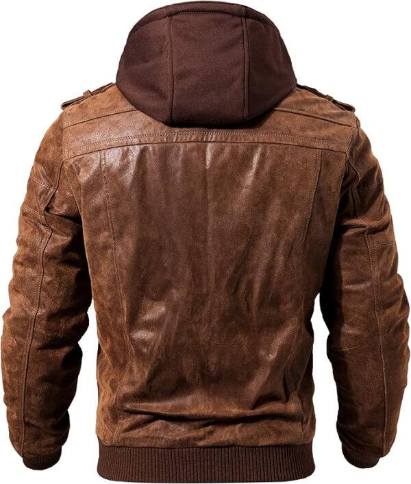 Men Brown Leather Motorcycle Jacket - Image 2